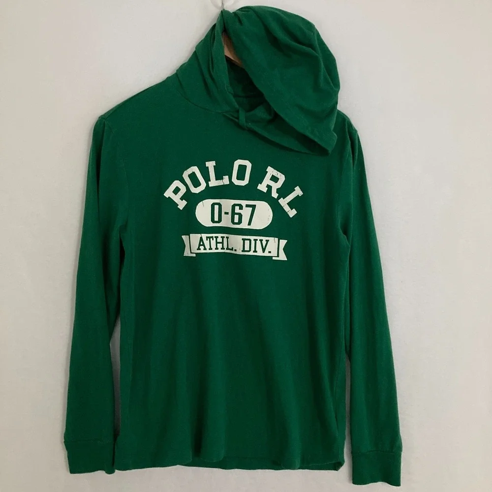 Polo Ralph Lauren Athl Div Hooded Shirt Men Size S Lightweight Logo Pullover Tee